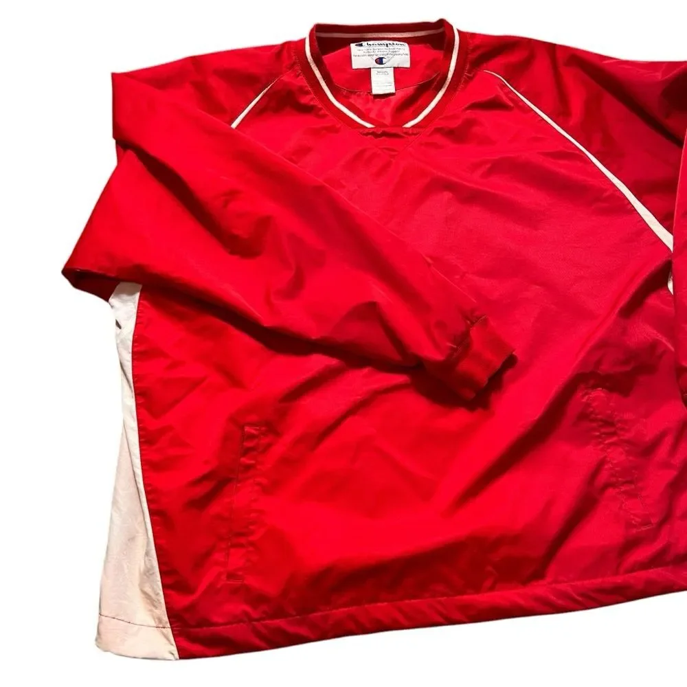 Champion Logo Scout Red Pullover Windbreaker Jacket Men’s 3XL V Neck B2410